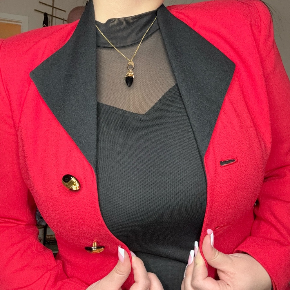 Women's Red Blazer with Black Lapel